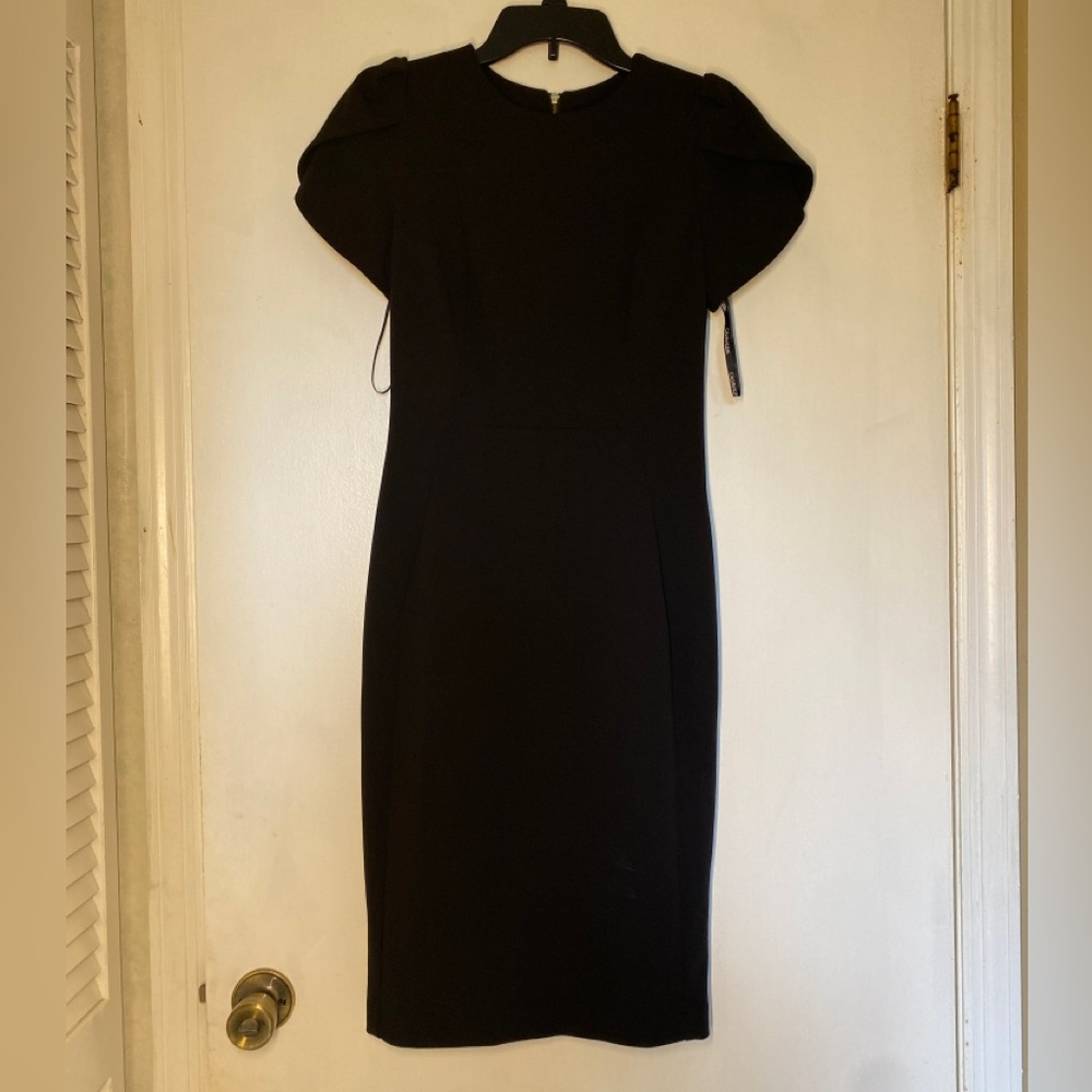 Calvin Klein Women’s Black Midi Dress with Puffed Sleeves Size 2